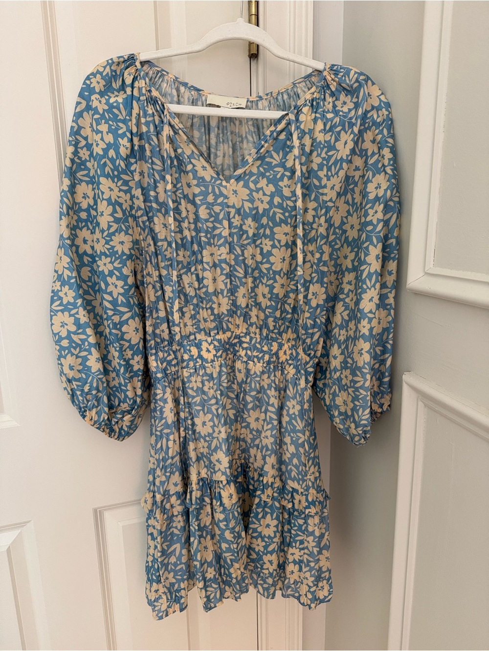 Pinch Blue and Cream Floral Tiered Mini Dress